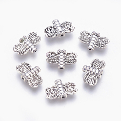 Antique Silver Tibetan Style Alloy Dragonfly Beads, Lead Free & Cadmium Free, Antique Silver, 10x15x3mm, Hole: 1mm