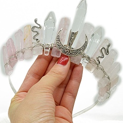 Розовый Кварц Резинки для волос из натурального розового кварца, повязки для волос в виде лунной короны для женщин и девочек, 350x150 мм