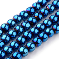 Blue Plated Electroplate Glass Beads Strands, Round, Blue Plated, 3mm, Hole: 1mm, about 100pcs/strand, 23.6 inch