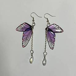 Средняя Орхидея Серьги-подвески в форме крыла из латуни, cmолой, слева и справа, платина, средне орхидеи, 91 мм