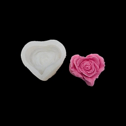 White Valentine's Day Heart Rose DIY Silicone Candle Molds, for Scented Candle Making, White, 6.5x6.8x3.7cm, Inner Diameter: 5.3x5.8x3cm