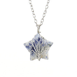 Lapis Lazuli Natural Lapis Lazuli Star Pendant Necklace, with Platinum Alloy Chains, 20.87 inch(53cm)