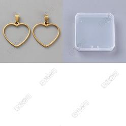 Heart 10Pcs 304 Stainless Steel Open Back Bezel Pendants, for Resin, Epoxy Resin Jewelry Making, Golden, Heart, 25x26x2mm, Hole: 6.5x4mm, Inner Diameter: 22x23.5mm