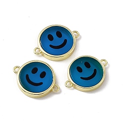 Natural Agate Natural Agate Dyed Connector Charms, Flat Round with Smiling Face Links, with Rack Plating Golden Tone Brass Findings, Cadmium Free & Lead Free, 15.5x20x3mm, Hole: 1.6mm