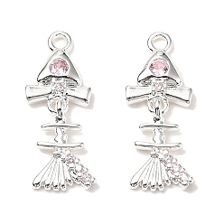 Посеребрённый Латунные микро проложить кубического циркония подвески, елочка, 925 серебро покрытием, 20x7.5x2.5 мм, отверстие : 1.4 мм