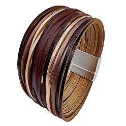 Coconut Brown PU Leather Multi-strand Bracelets, with Magnetic Clasps, Coconut Brown, 8-1/8 inch(20.5cm)