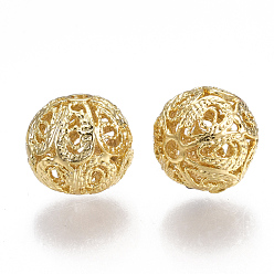 Real 18K Gold Plated Brass Filigree Beads, Filigree Ball, Round, Nickel Free, Real 18K Gold Plated, 12x11mm, Hole: 1.6mm
