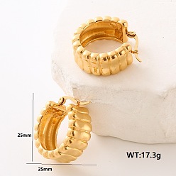 Золотой Серьги-кольца из нержавеющей стали в полоску, золотые, 25x25 мм