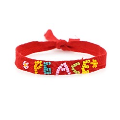 MI-B200566A Bohemian Style Multi-Color Woven Bracelet with Miyuki Beads and Alphabet Charms for Women