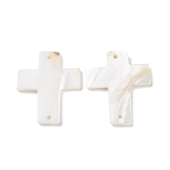 Seashell Color Natural Freshwater Shell Connector Charms, Religion Cross Links, Seashell Color, 30~31x26~27.5x1.5~2.7mm, Hole: 1.6mm