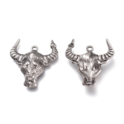 Antique Silver 304 Stainless Steel Pendants, OX Head, Antique Silver, 28x24.5x4mm, Hole: 1.6mm
