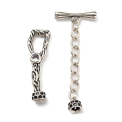 Antique Silver Eco-Friendly Brass Pave Clear Cubic Zirconia Toggle Clasps with Extended Chains, Cadmium Free & Lead Free, Antique Silver, O clasps: 28x9x5mm, T clasps: 40x16x3mm, Inner Diameter: 3mm