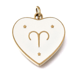 Bélier Placage sous vide pvd 304 pendentifs en acier inoxydable, avec anneaux de saut et émail, cœur, or, Aries, 15x15x1.5mm, Trou: 2.8mm
