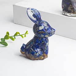 Lapis Lazuli Resin Rabbit Display Decoration, with Natural Lapis Lazuli Chips inside Statues for Home Office Decorations, 80x45mm