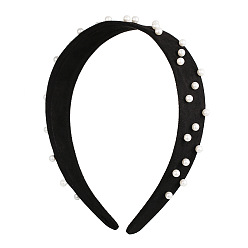 black Colorful Wide Headband with Velvet Studs and Beads for Women - 90034