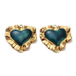 чирок 304 подвески из нержавеющей стали, сердце, с эмалью, реальный 18 k позолоченный, ионное покрытие (ip), зелено-синие, 35.5x40x7 мм, отверстие : 3 мм