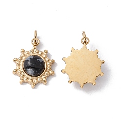 Snowflake Obsidian Natural Snowflake Obsidian Charms, with Ion Plating(IP) Real 24K Gold Plated 304 Stainless Steel Findings, Flower, 15x12x4mm, Hole: 2.8mm