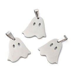 Stainless Steel Color Halloween 304 Stainless Steel Pendants, Ghost Charm, Stainless Steel Color, 18x16.5x1.5mm, Hole: 6.5x3.5mm