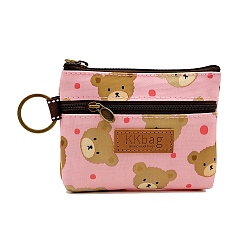 Pink Bear Printed Polyester Wallets, 2 Layers Zipper Purse for Change, Keychain, Cosmetic, Rectangle, Pink, 10x12x1.5cm