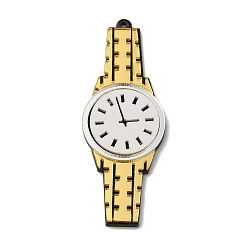 Gold Acrylic Big Pendant, Clock, Cartoon Watch Charm, Gold, 72x27x3.5mm, Hole: 1.6mm