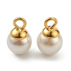 Oro 304 encantos de acero inoxidable, con perlas de imitación de plástico blanco, dorado, 9x6 mm, agujero: 1.5 mm