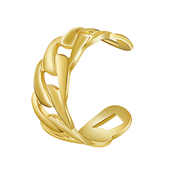 Real 18K Gold Plated Stainless Steel Curb Chain Style Cuff Rings, for Women Men, Real 18K Gold Plated, 10mm, Inner Diameter: 21mm