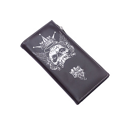 Black PU Leather Long Wallets with Zipper, Retro Gothic Skull Style Clutch Bag for Men Women, Black, 17.5x9.5x1.5cm