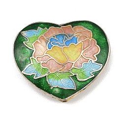 Зеленый Бусины ручной работы перегородчатой, сердце с цветочным узором, золотой и серебряный, зелёные, 32x37x10 мм, отверстие : 1.2~1.8 мм