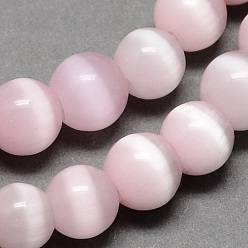 Pink Cat Eye Beads Strands, Round, Pink, 6mm, Hole: 1mm, about 66pcs/strand, 14 inch