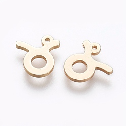 Taurus 304 Stainless Steel Charms, Constellation/Zodiac Sign, Real 18K Gold Plated, Taurus, 8.8x8.3x1mm, Hole: 0.8mm