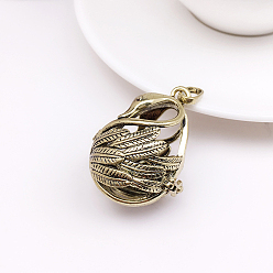 Antique Bronze Tibetan Style Brass Bead Cage Pendants, for Chime Ball Pendant Necklaces Making, Hollow, Swan Charm, Antique Bronze, No Size