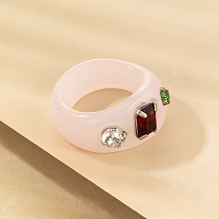 18342 powder Шикарное минималистичное кольцо из акриловой смолы с четким дизайном и винтажным французским стилем., украшенные сверкающими драгоценными камнями – креативные женские украшения