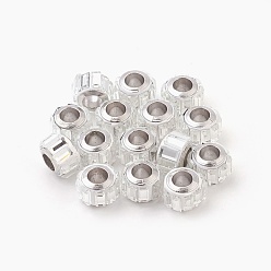 Silver Glass European Beads, Large Hole Beads, with Alloy Cores, Column, Silver, Silver, 9x7mm, Hole: 4.7~5mm