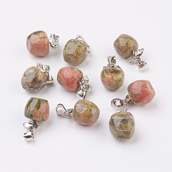 Unakite Natural Unakite Pendants, with Platinum Tone Brass Findings, Apple, 15x10mm, Hole: 2.5x6mm