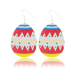 Colorful Imitation Leather Easter Egg Dangle Earrings for Women, Colorful, 10mm