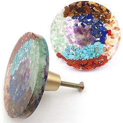 Mixed Stone Natural Gemstone & Resin Box Handles, Cabinet Knobs, Flat Round, 60x28mm