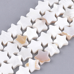 Creamy White Freshwater Shell Beads Strands, Star, Creamy White, 9.5x10x3mm, Hole: 1mm, about 40pcs/strand, 13.39 inch
