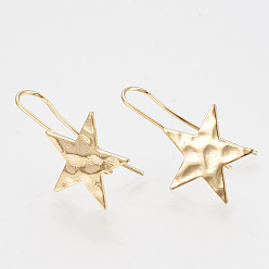 Real 18K Gold Plated Brass Stud Earring Findings, with Loop, Star, Real 18K Gold Plated, 31.5x20mm, Hole: 2mm, Pin: 1mm