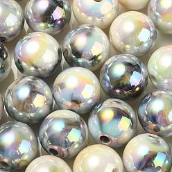 Light Grey UV Plating Rainbow Iridescent Acrylic Beads, Round, Light Grey, 13.5x13mm, Hole: 3mm