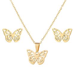 golden Minimalist Fashion Personality Women's Necklace Set with Hollow Butterfly Pendant