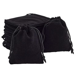 Noir Pochettes en velours rectangle, sacs-cadeaux, noir, 7x5 cm