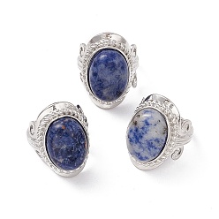 Blue Spot Jasper Natural Blue Spot Jasper Oval Adjustable Ring, Platinum Brass Jewelry for Women, Cadmium Free & Nickel Free & Lead Free, US Size 7 3/4(17.9mm)