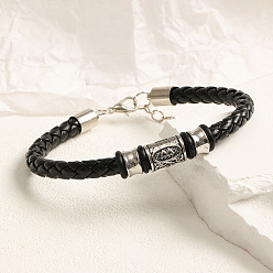 Column Hip-Hop Style Link Bracelet, Retro Woven Leather Bracelet, Column, 7-7/8 inch(20cm)