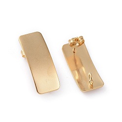 Golden 304 Stainless Steel Stud Earring Findings, with Ear Nuts/Earring Backs and Loop, Long-Lasting Plated, Rectangle, Golden, 26x10mm, Hole: 3mm, Pin: 0.8mm