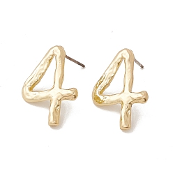 Number Brass Number Stud Earrings with 925 Sterling Silver Pins for Women, Num.4, 21x15mm, Pin: 0.7mm