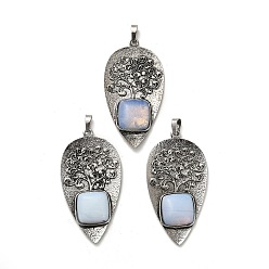 Опал Большие квадратные подвески с опалитом, покрытие стойки антикварные посеребренные подвески в виде листьев из сплава, без кадмия и без свинца, 56.5x30x7 мм, отверстие : 6.5x5 мм