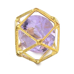 Лиловый Подвески из латуни и стекла, полигон прелести, граненые, реальный 18 k позолоченный, без кадмия и без свинца, долговечный, стойки покрытие, сирень, 15~15.5x15~15.5x15~15.5 мм, отверстия: 6x7 mm и 9x9 mm и 11x11 mm