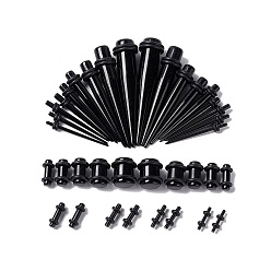 Black 36Pcs 18 Style Ear Plugs Gauges Stretching Kit, Including Acrylic Tapers & Plugs & Tunnels, Cone Shape Earrings Piercing Jewelry for Men Women, Black, 12.5~57.5x1.8~10mm, 2Pcs/style