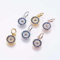 Mixed Color Brass Micro Pave Cubic Zirconia Charms, Cadmium Free & Lead Free, Flat Round, Mixed Color, 9.5x7x1.5mm, Hole: 3mm