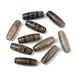 Другой Узор Тибетского стиля бусы дзи, природных бисера агат, окрашенная и подогревом, овальные, 28.5~32x10~12.5 мм, отверстие : 1.5~3 мм